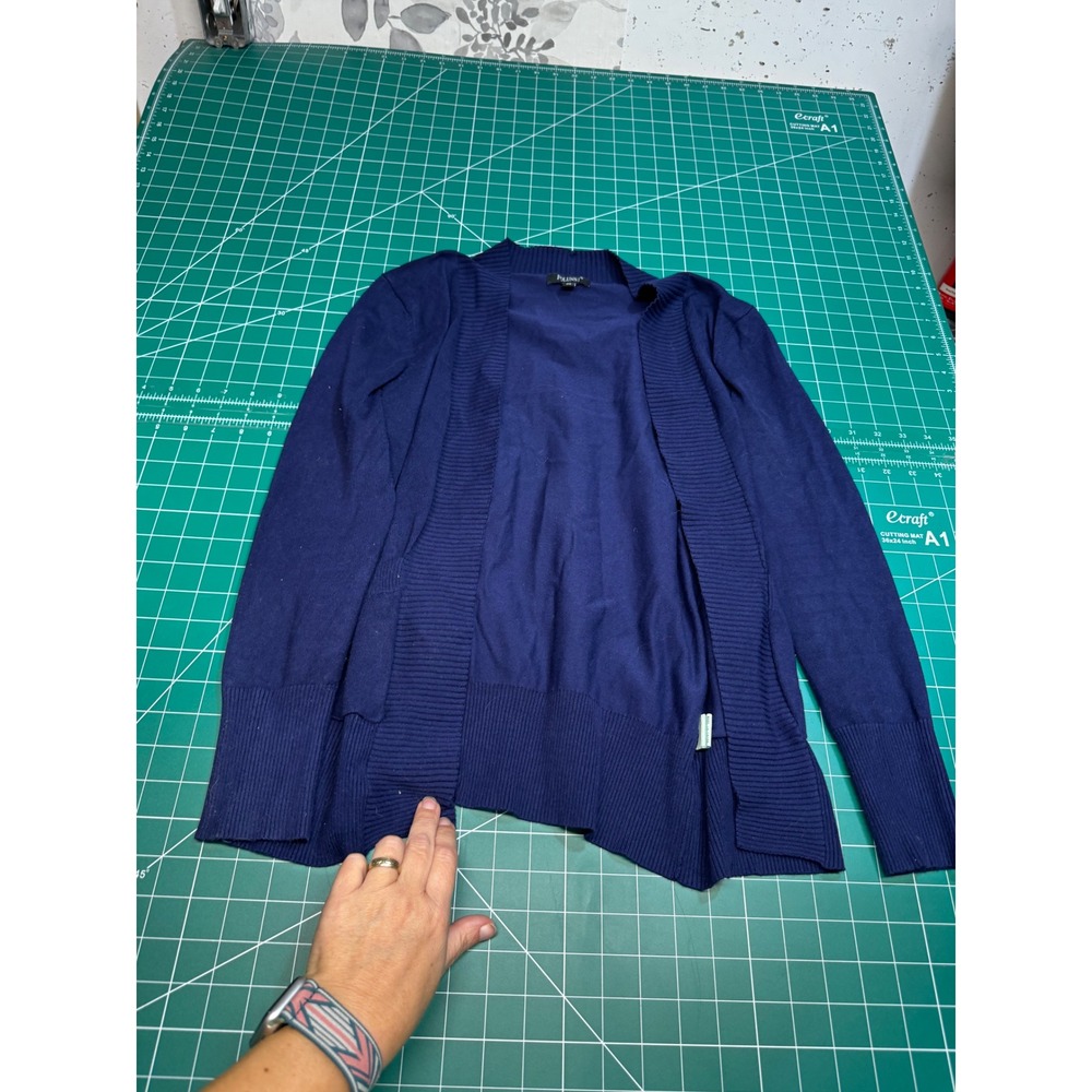 Folunsi Womens Navy Blue Open Front Cardigan Ribbed Trim Knit Sweater Medium